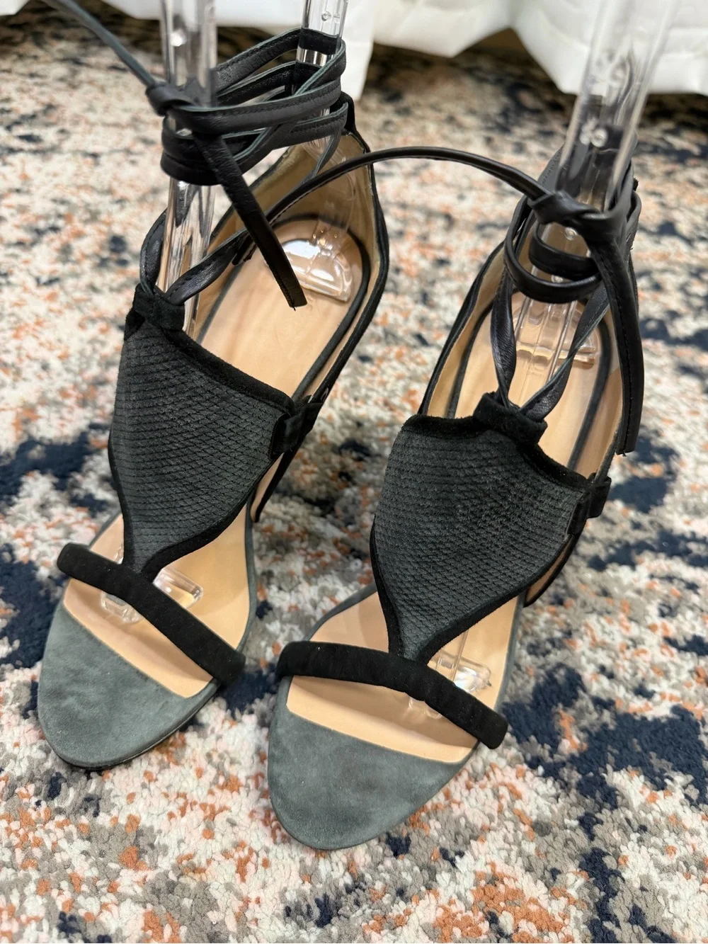 Hoss Intropia Black Suede Leather Lace-Up Wedge Sandals Heels Size 8